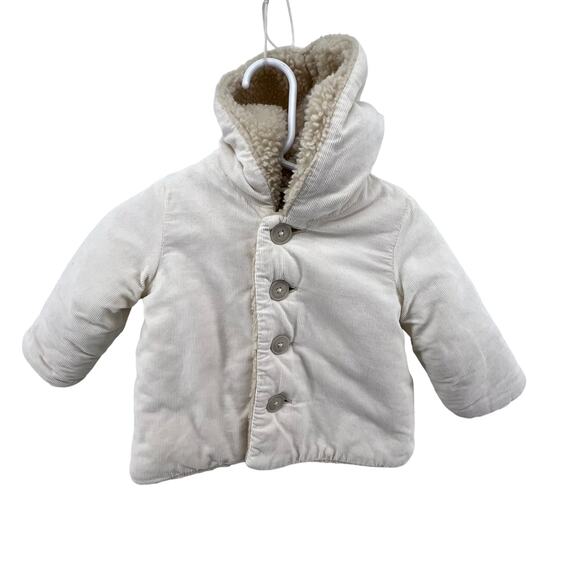 Baby Gap Size 0-6 Month Jacket Hooded Cream Beige Button Front Sherpa Style Line - Picture 1 of 3